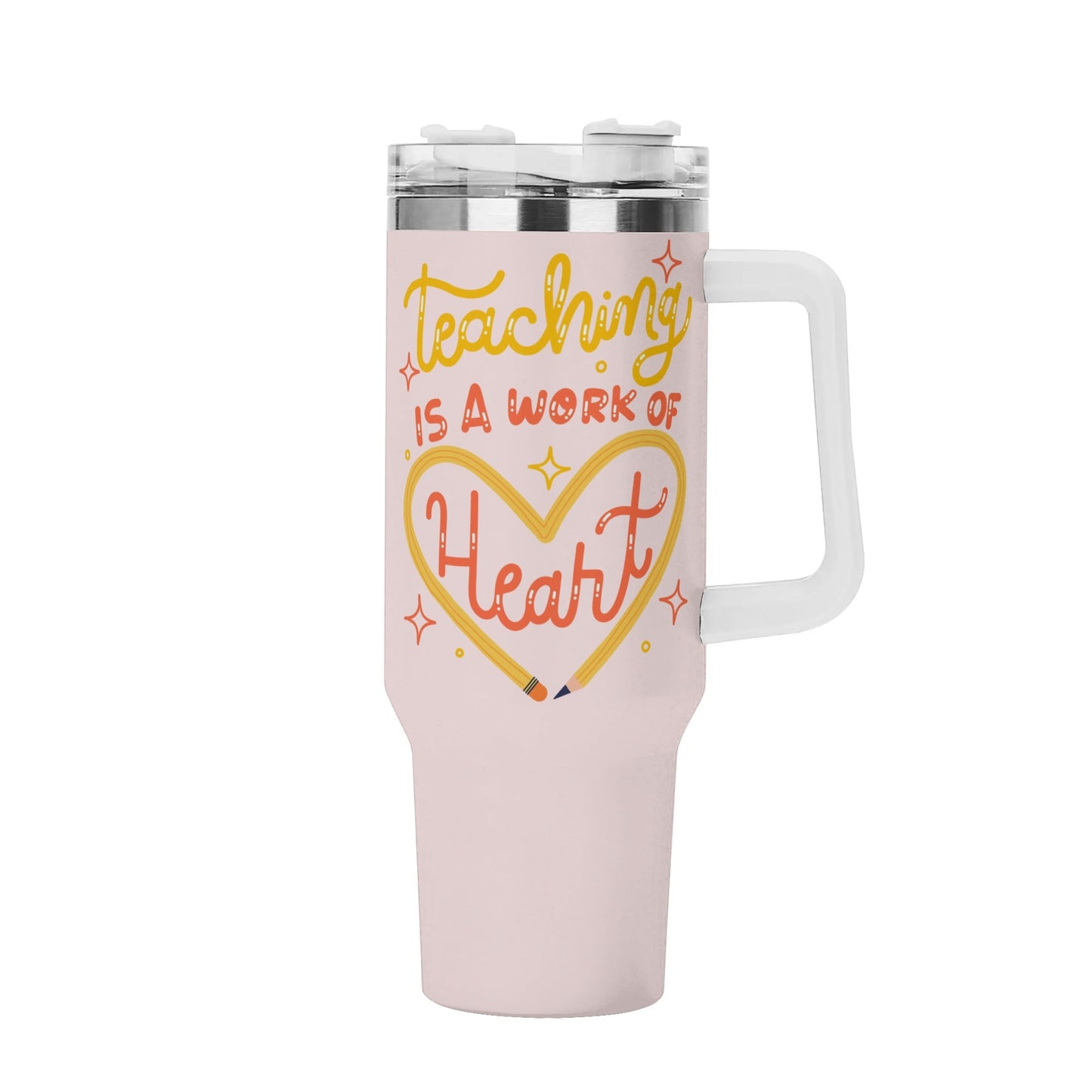 Personalized 40oz Stainless Steel Tumbler Gift With White Handle and Straw