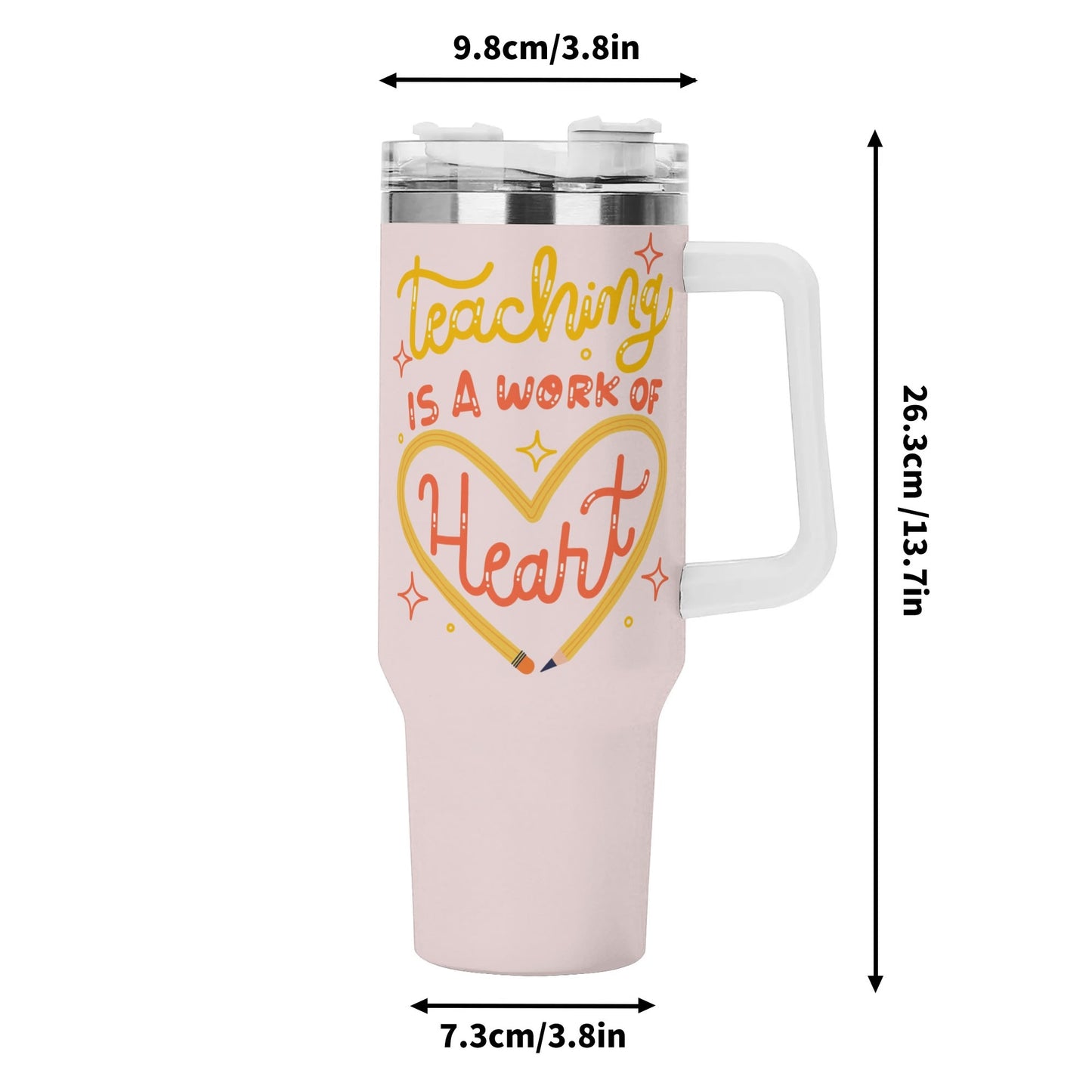 Personalized 40oz Stainless Steel Tumbler Gift With White Handle and Straw