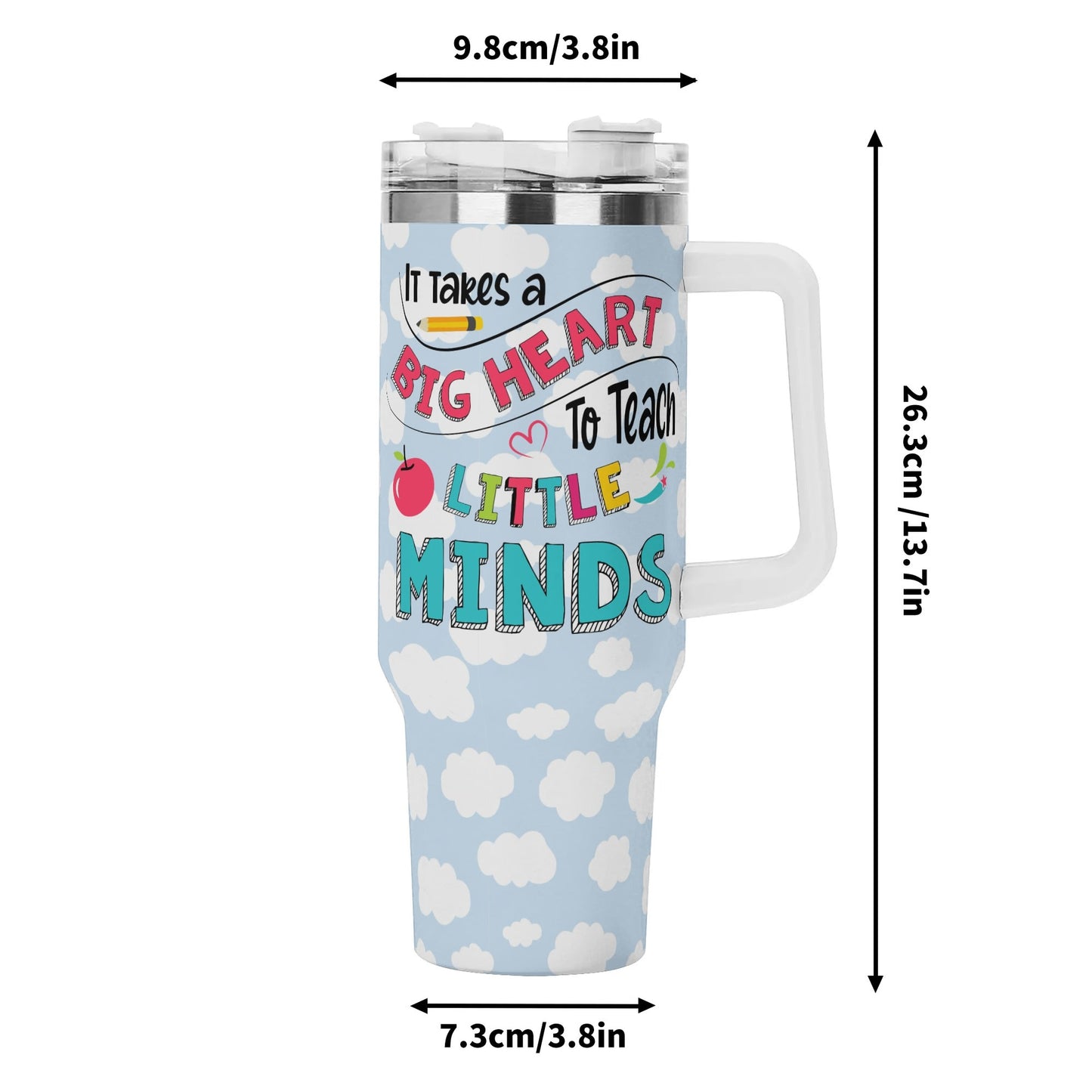 Personalized 40oz Stainless Steel Tumbler Gift With White Handle and Straw