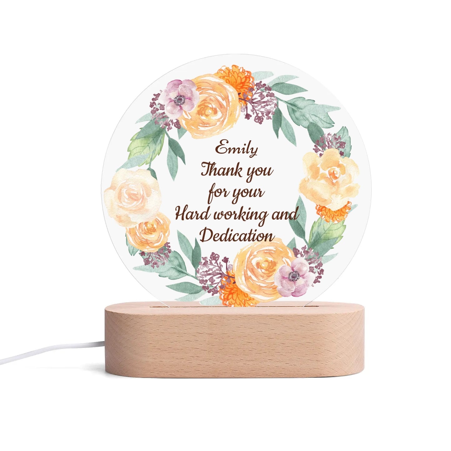 Personalised Name Acrylic Round Lamp Night Light Home Decor