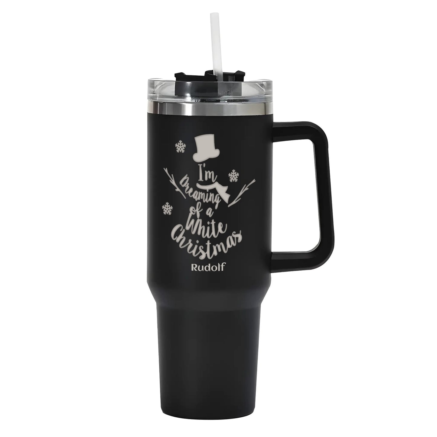 Engraved 40oz Stainless Steel Tumbler Travel Mug with Handle and Straw for Cup Holder