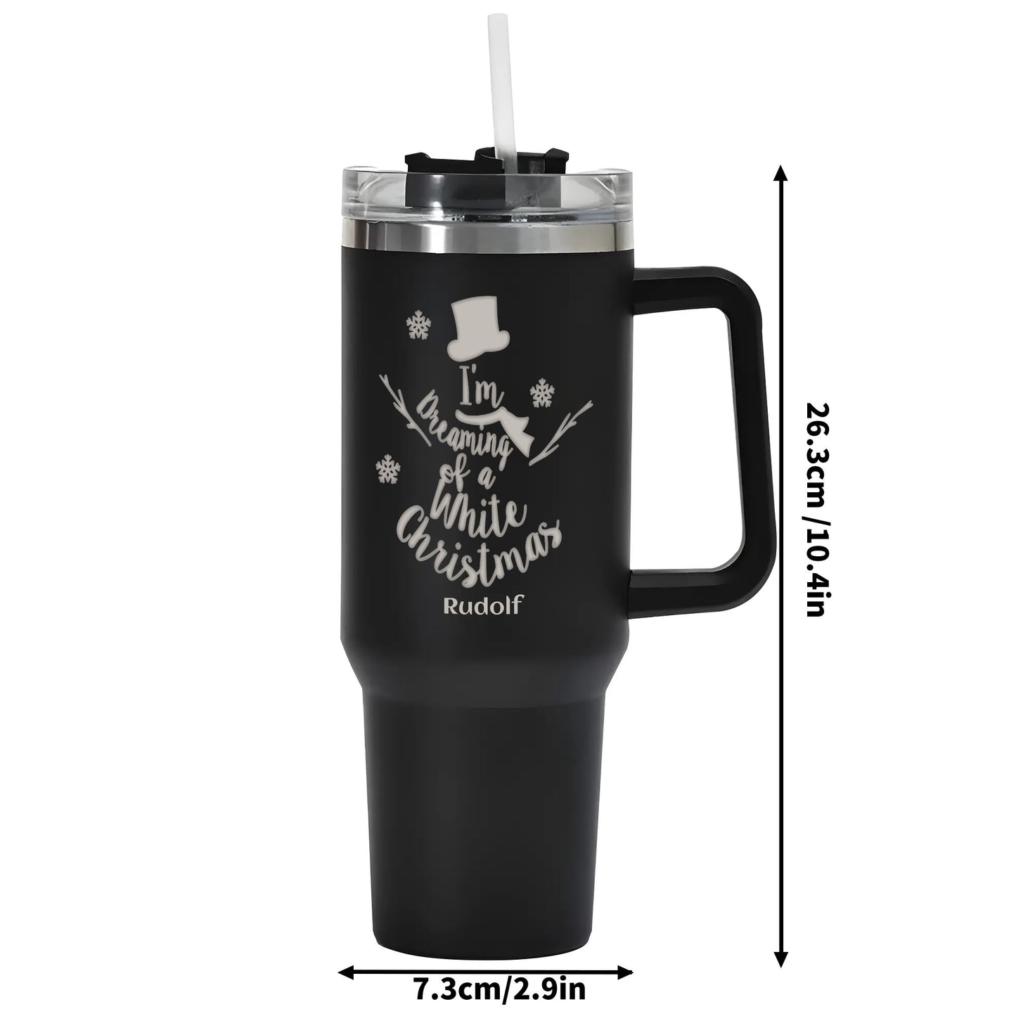 Engraved 40oz Stainless Steel Tumbler Travel Mug with Handle and Straw for Cup Holder