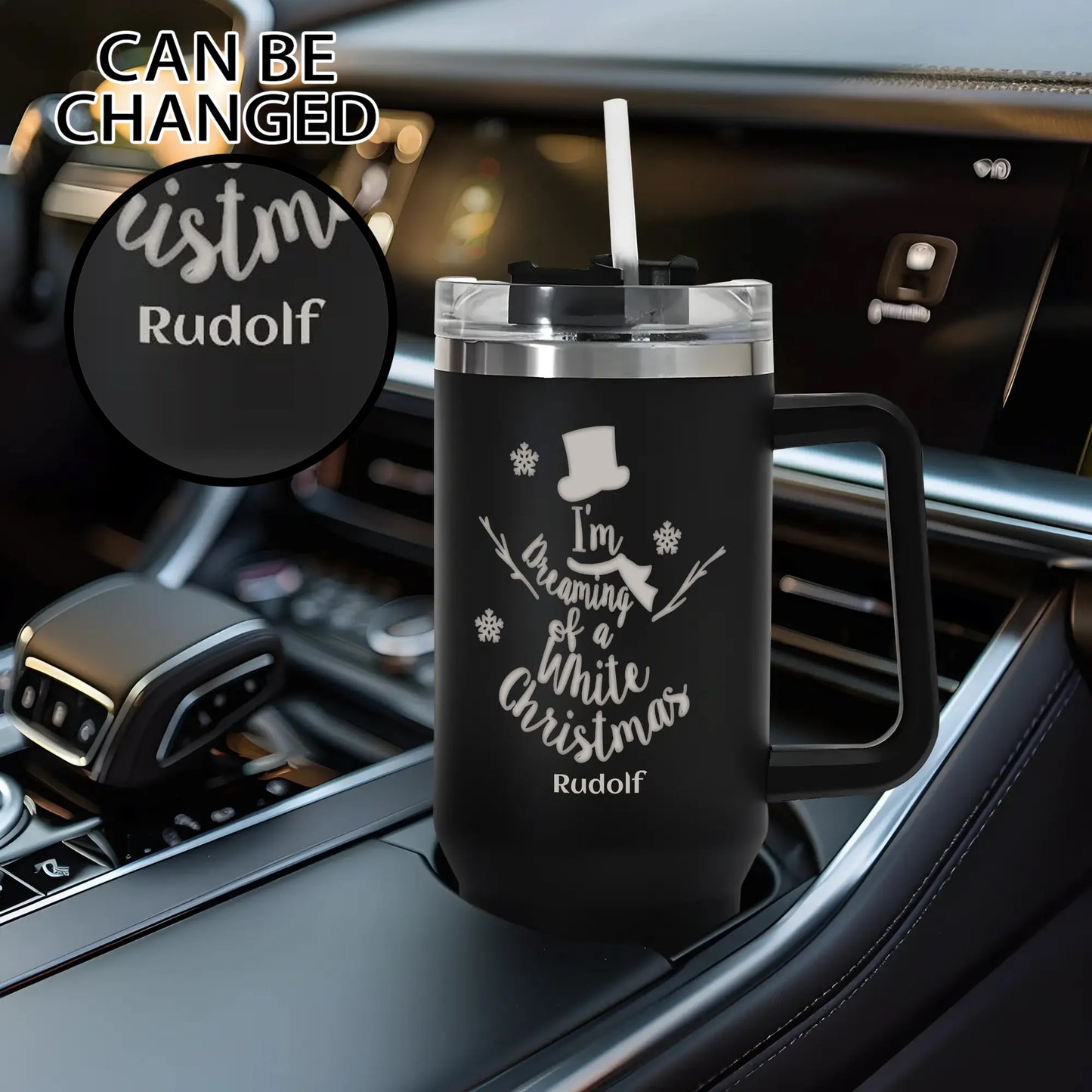 Engraved 40oz Stainless Steel Tumbler Travel Mug with Handle and Straw for Cup Holder