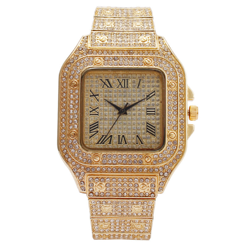 Fashionable square diamond-set full-diamond Roman pattern scale women's watch for women quartz watch