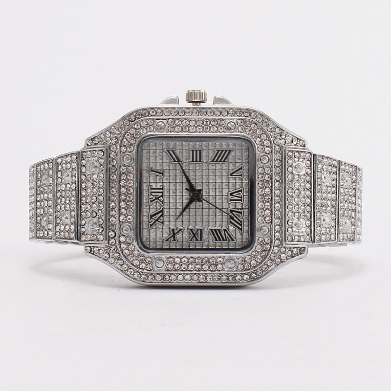 Fashionable square diamond-set full-diamond Roman pattern scale women's watch for women quartz watch