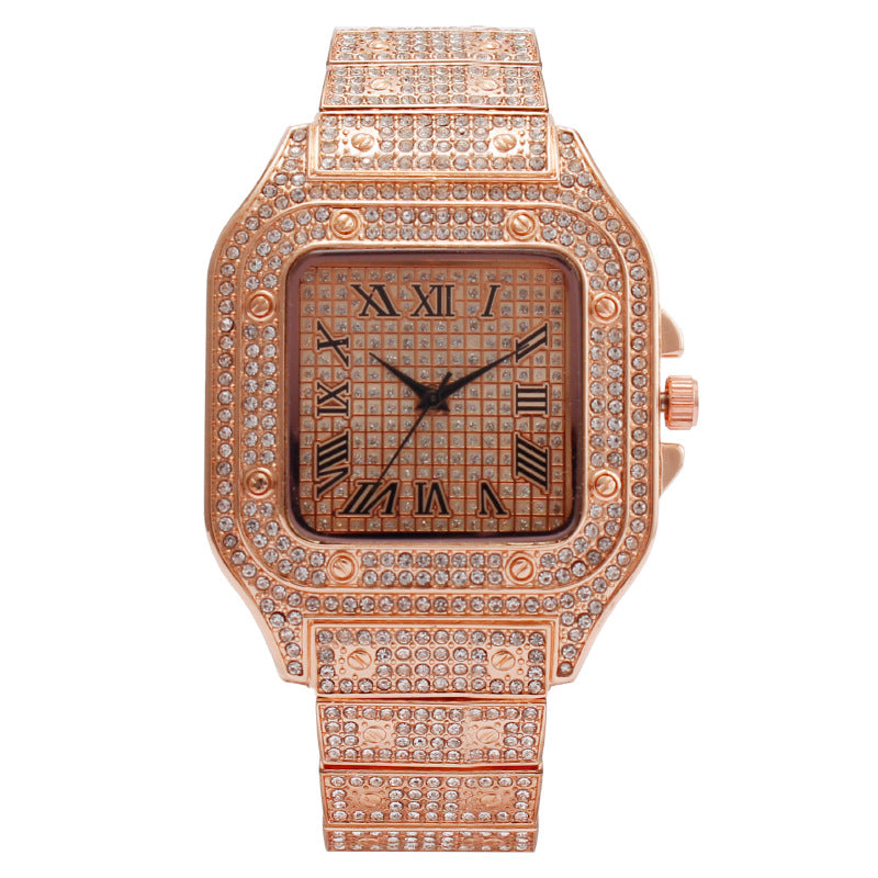 Fashionable square diamond-set full-diamond Roman pattern scale women's watch for women quartz watch