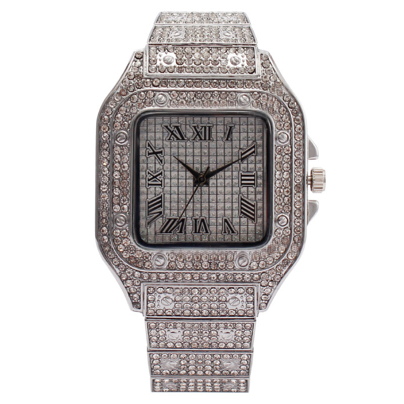 Fashionable square diamond-set full-diamond Roman pattern scale women's watch for women quartz watch