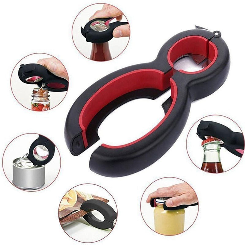 6 In 1 Multi Function Can Beer Bottle Opener All In One Jar Gripper Can Beer Lid Twist Off Jar Wine Open Claw Jar Opener