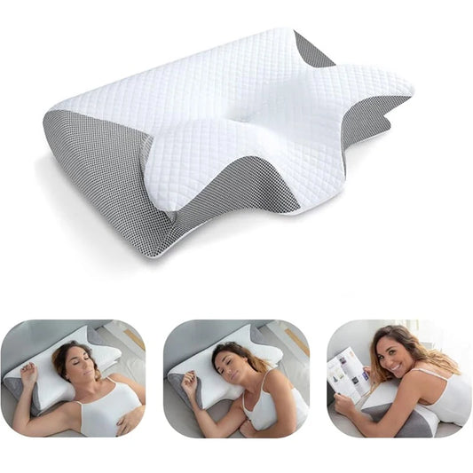 Kpc Memory Foam Cervical Pillow, 2 in 1 Ergonomic Contour Orthopedic Pillow for Neck Pain, Contoured Support Pillows, Neck Pillow