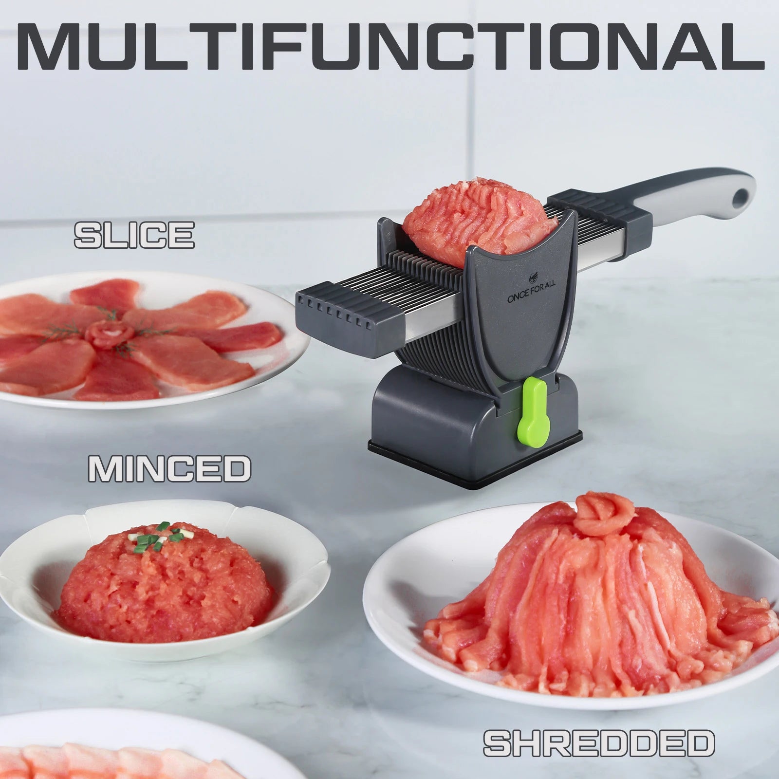 One for All Miniature Manual Stainless Steel Fresh Meat Cutter Chopper for Meat Slicing Strips Dices for Home Kitchen