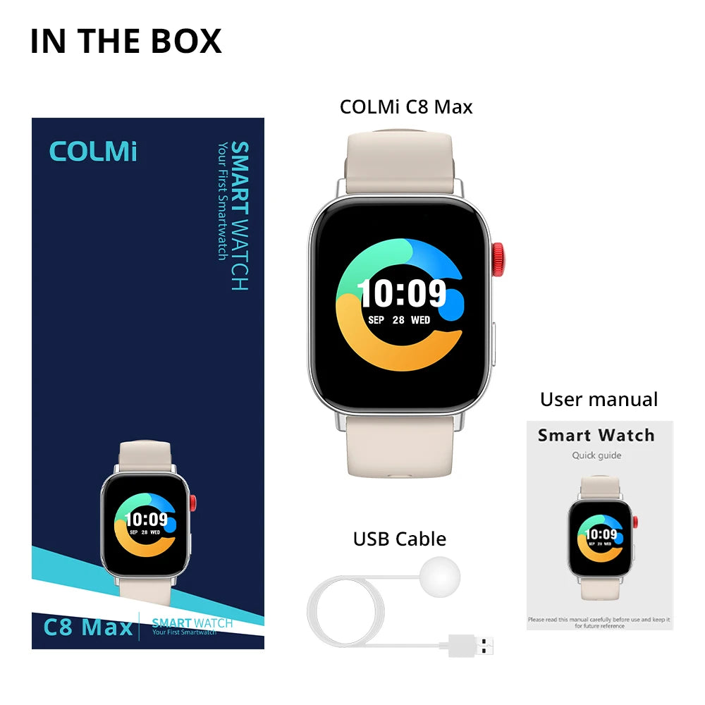 New COL MI C8 Max Voice Calling Smartwatch 1.93" Large HD Color Display Health and Fitness Tracking Smartwatch for Men and Women