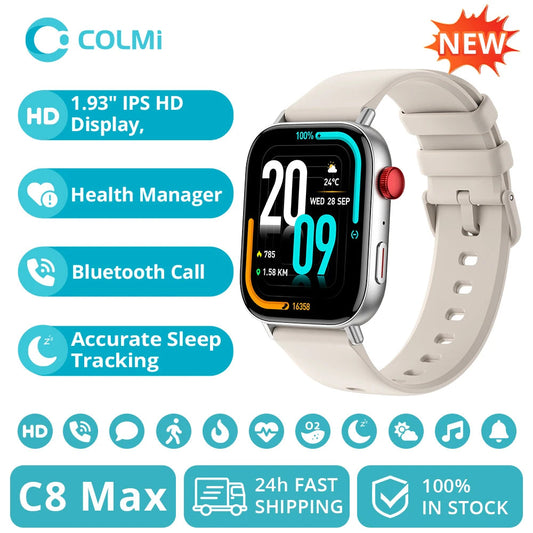 New COLMI C8 Max Voice Calling Smart Watch 1.93" Large HD Color Display Health and Fitness Tracking Smartwatch for Men and Women