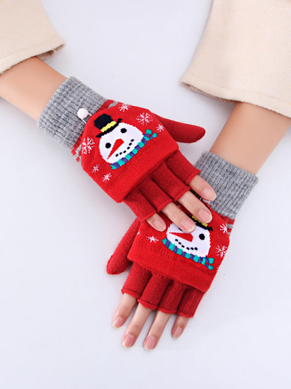 Festive Snowman Knit Fingerless Mittens