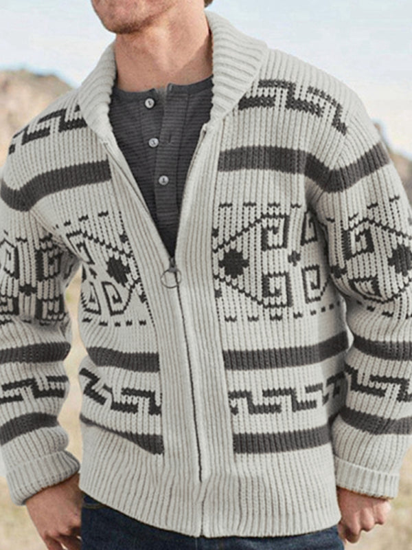 Men's casual lapel jacquard knitted jacket