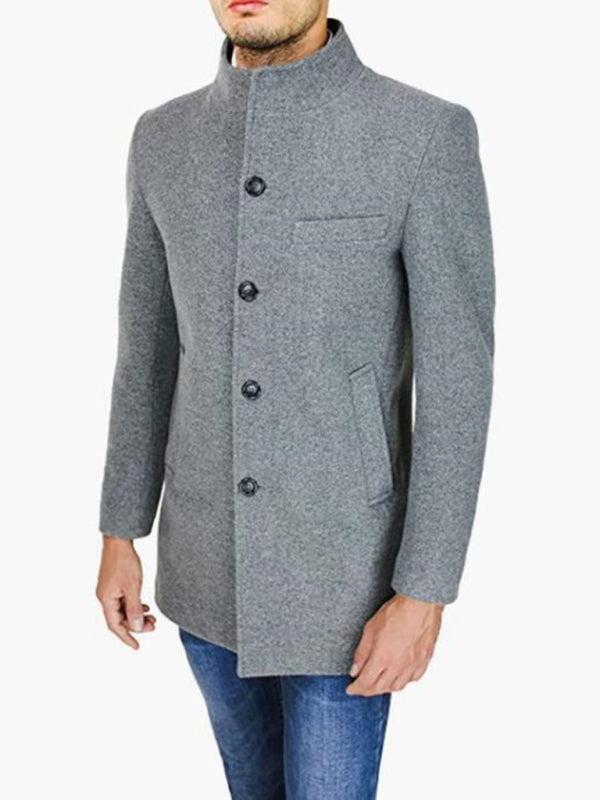 Men's slim woolen coat with stand collar