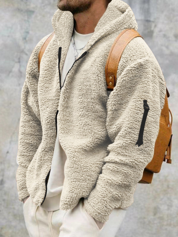 Men's warm jacket, loose hooded casual jacket