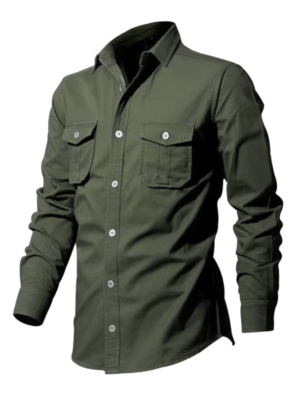 Men's new multi-pocket casual long-sleeved shirt top