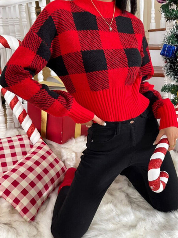 New round neck loose jacquard plaid New Year and Christmas knitted sweater